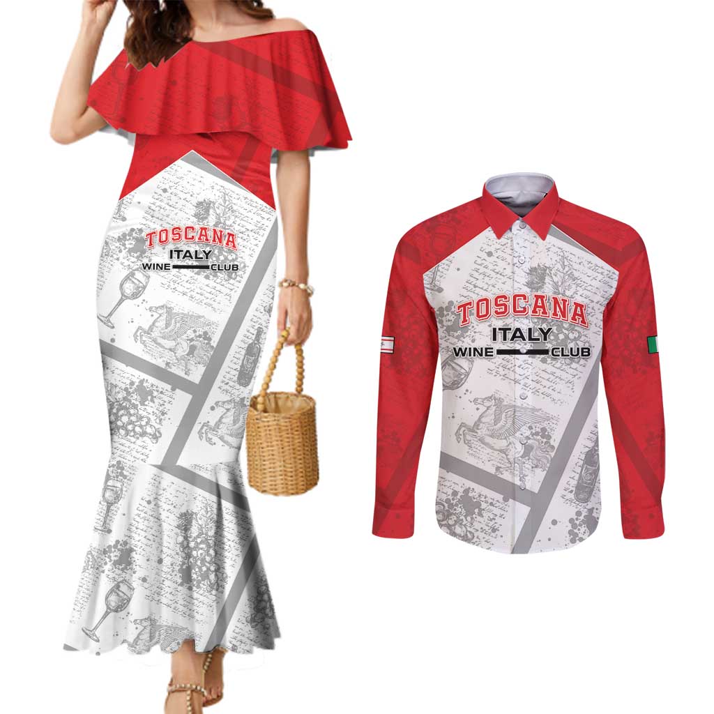 Personalized Italy Tuscany Couples Matching Mermaid Dress and Long Sleeve Button Shirt Toscana Wine Club - Wonder Print Shop