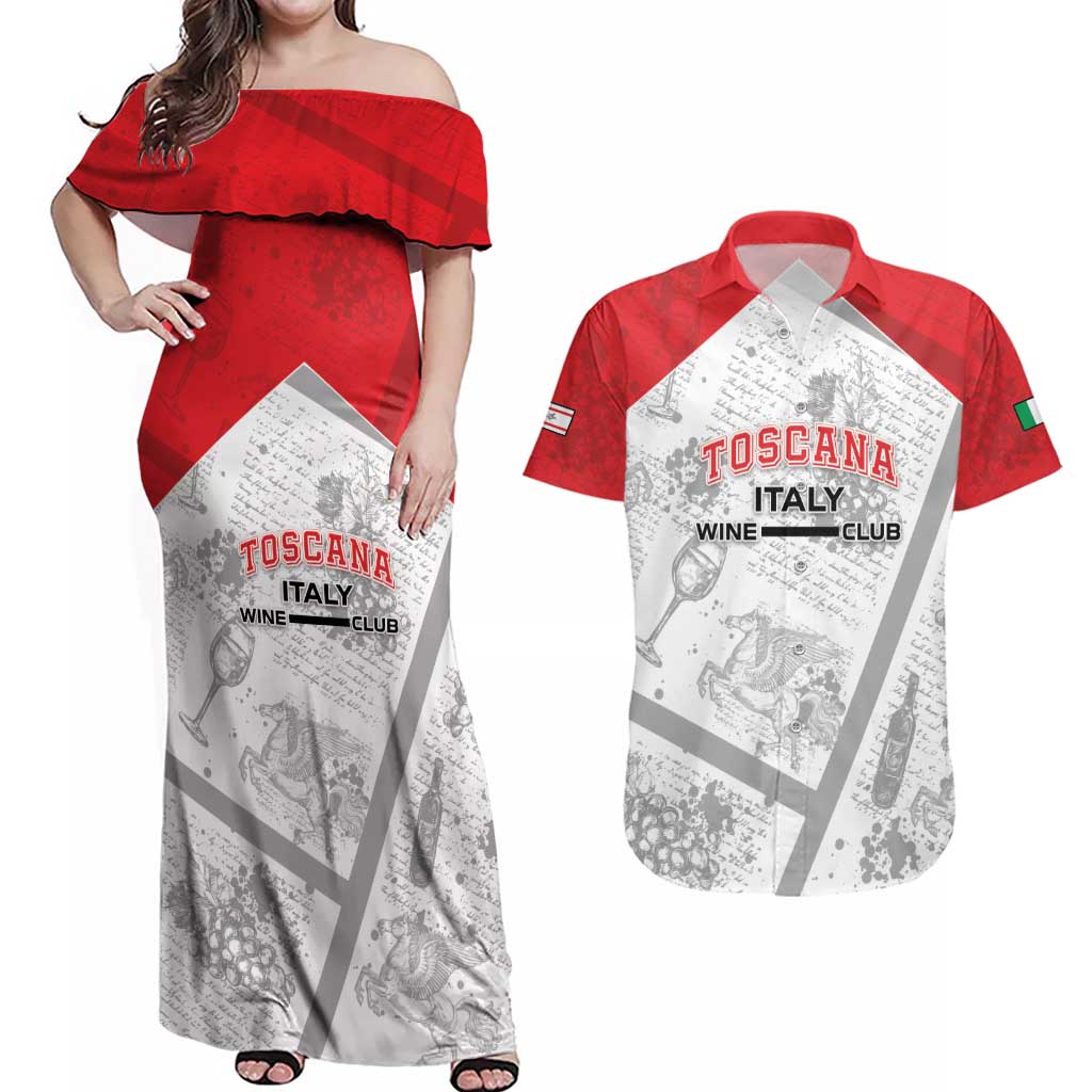 Personalized Italy Tuscany Couples Matching Off Shoulder Maxi Dress and Hawaiian Shirt Toscana Wine Club - Wonder Print Shop