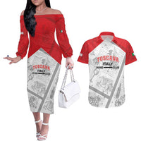 Personalized Italy Tuscany Couples Matching Off The Shoulder Long Sleeve Dress and Hawaiian Shirt Toscana Wine Club - Wonder Print Shop