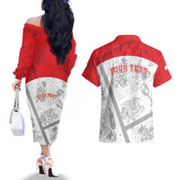 Personalized Italy Tuscany Couples Matching Off The Shoulder Long Sleeve Dress and Hawaiian Shirt Toscana Wine Club - Wonder Print Shop