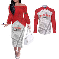 Personalized Italy Tuscany Couples Matching Off The Shoulder Long Sleeve Dress and Long Sleeve Button Shirt Toscana Wine Club - Wonder Print Shop
