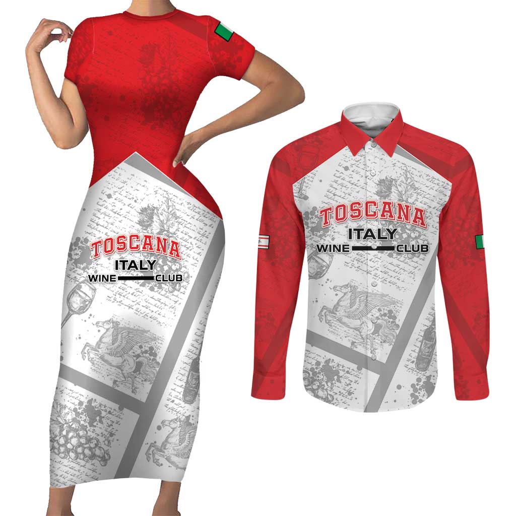 Personalized Italy Tuscany Couples Matching Short Sleeve Bodycon Dress and Long Sleeve Button Shirt Toscana Wine Club - Wonder Print Shop