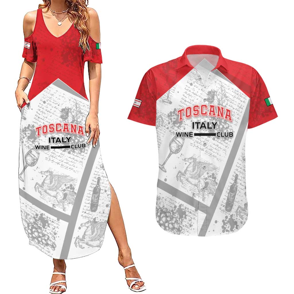 Personalized Italy Tuscany Couples Matching Summer Maxi Dress and Hawaiian Shirt Toscana Wine Club - Wonder Print Shop