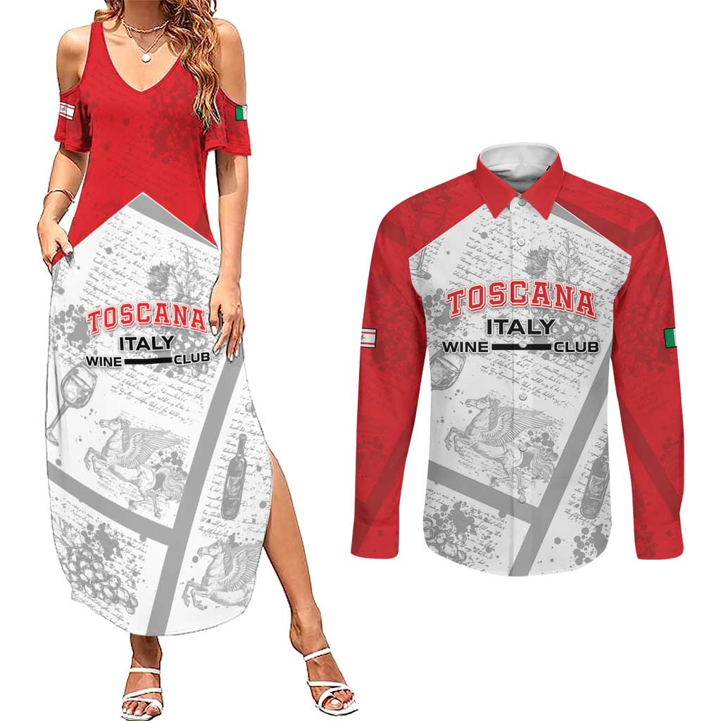 Personalized Italy Tuscany Couples Matching Summer Maxi Dress and Long Sleeve Button Shirt Toscana Wine Club - Wonder Print Shop