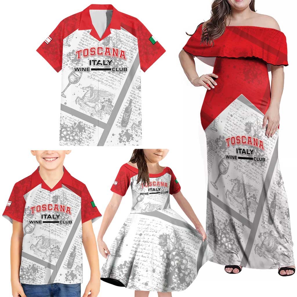 Personalized Italy Tuscany Family Matching Off Shoulder Maxi Dress and Hawaiian Shirt Toscana Wine Club - Wonder Print Shop