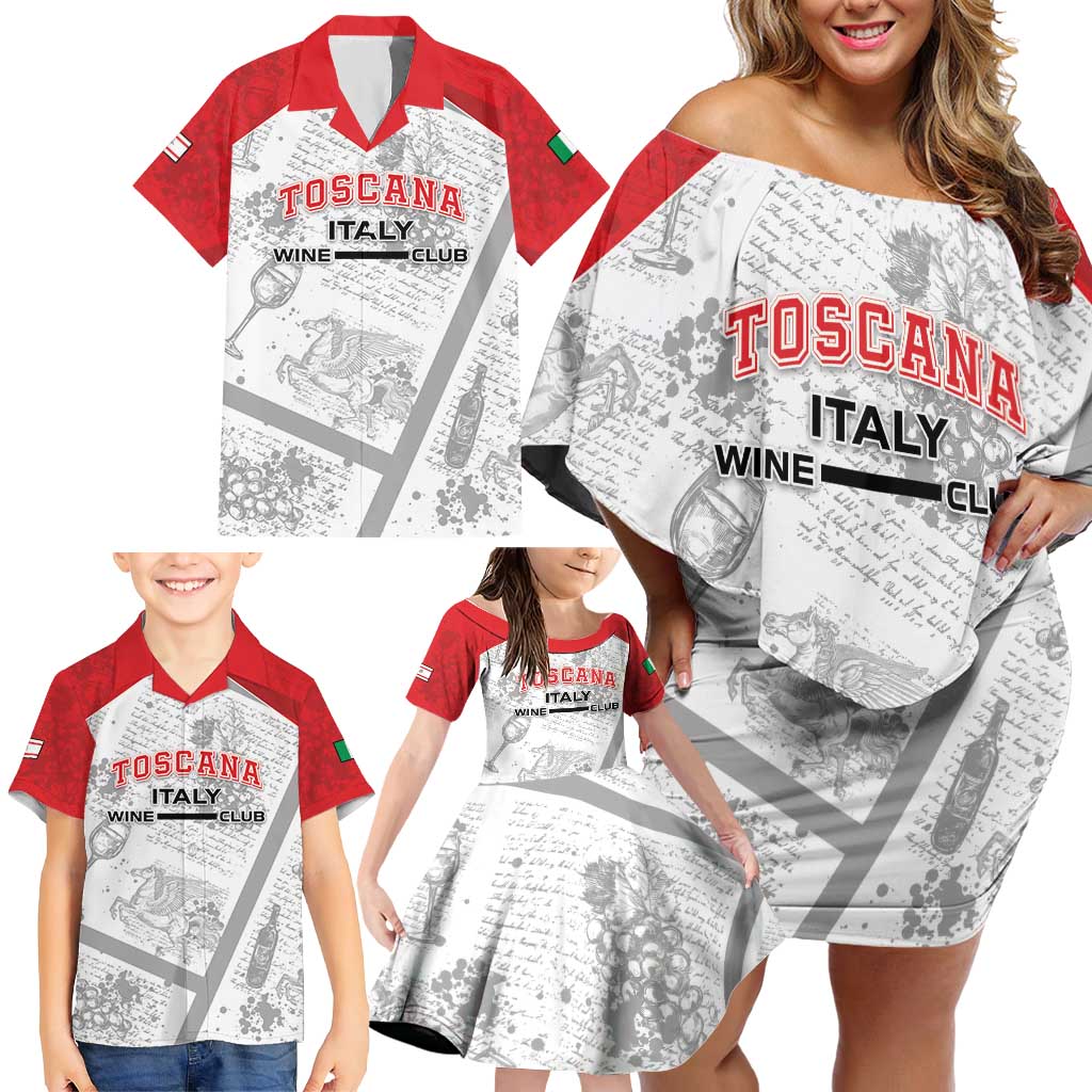 Personalized Italy Tuscany Family Matching Off Shoulder Short Dress and Hawaiian Shirt Toscana Wine Club - Wonder Print Shop