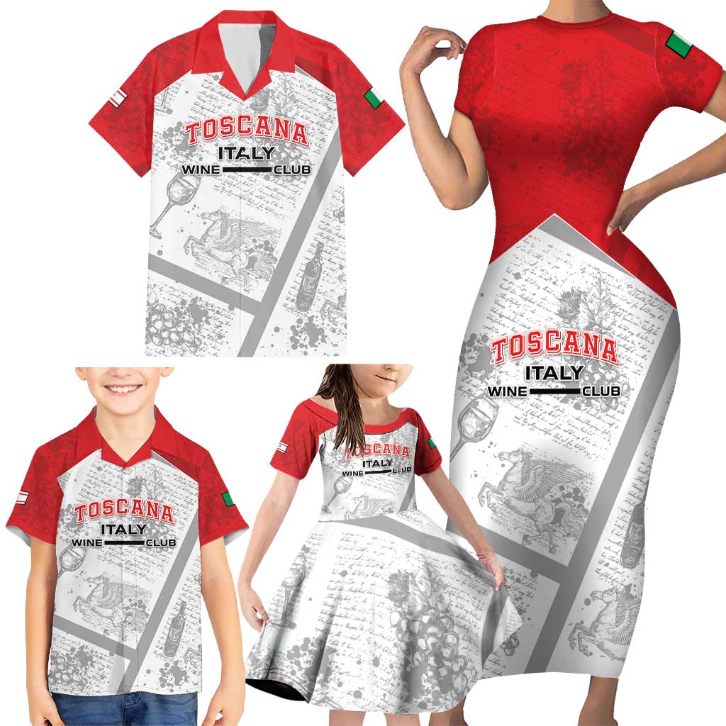 Personalized Italy Tuscany Family Matching Short Sleeve Bodycon Dress and Hawaiian Shirt Toscana Wine Club - Wonder Print Shop