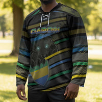 Personalized Gabon Hockey Jersey Panther Strike Striped Style