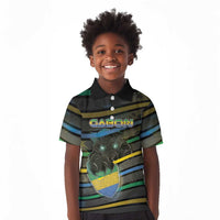 Personalized Gabon Kid Polo Shirt Panther Strike Striped Style