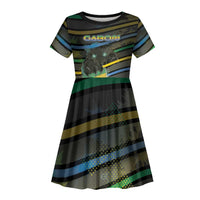 Personalized Gabon Kid Short Sleeve Dress Panther Strike Striped Style