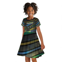 Personalized Gabon Kid Short Sleeve Dress Panther Strike Striped Style