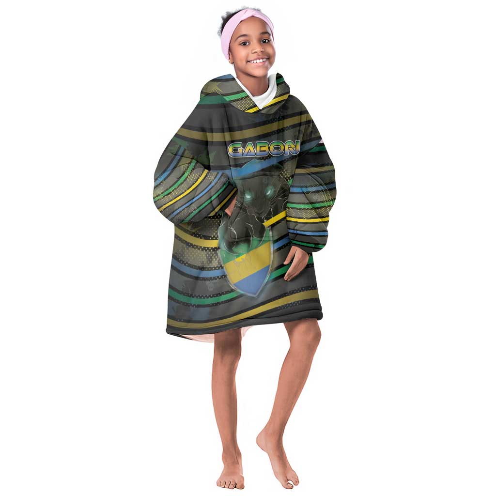 Personalized Gabon Kid Wearable Blanket Hoodie Panther Strike Striped Style