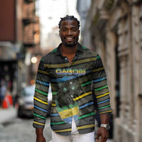 Personalized Gabon Long Sleeve Button Shirt Panther Strike Striped Style