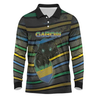 Personalized Gabon Long Sleeve Polo Shirt Panther Strike Striped Style