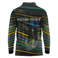 Personalized Gabon Long Sleeve Polo Shirt Panther Strike Striped Style
