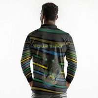Personalized Gabon Long Sleeve Polo Shirt Panther Strike Striped Style