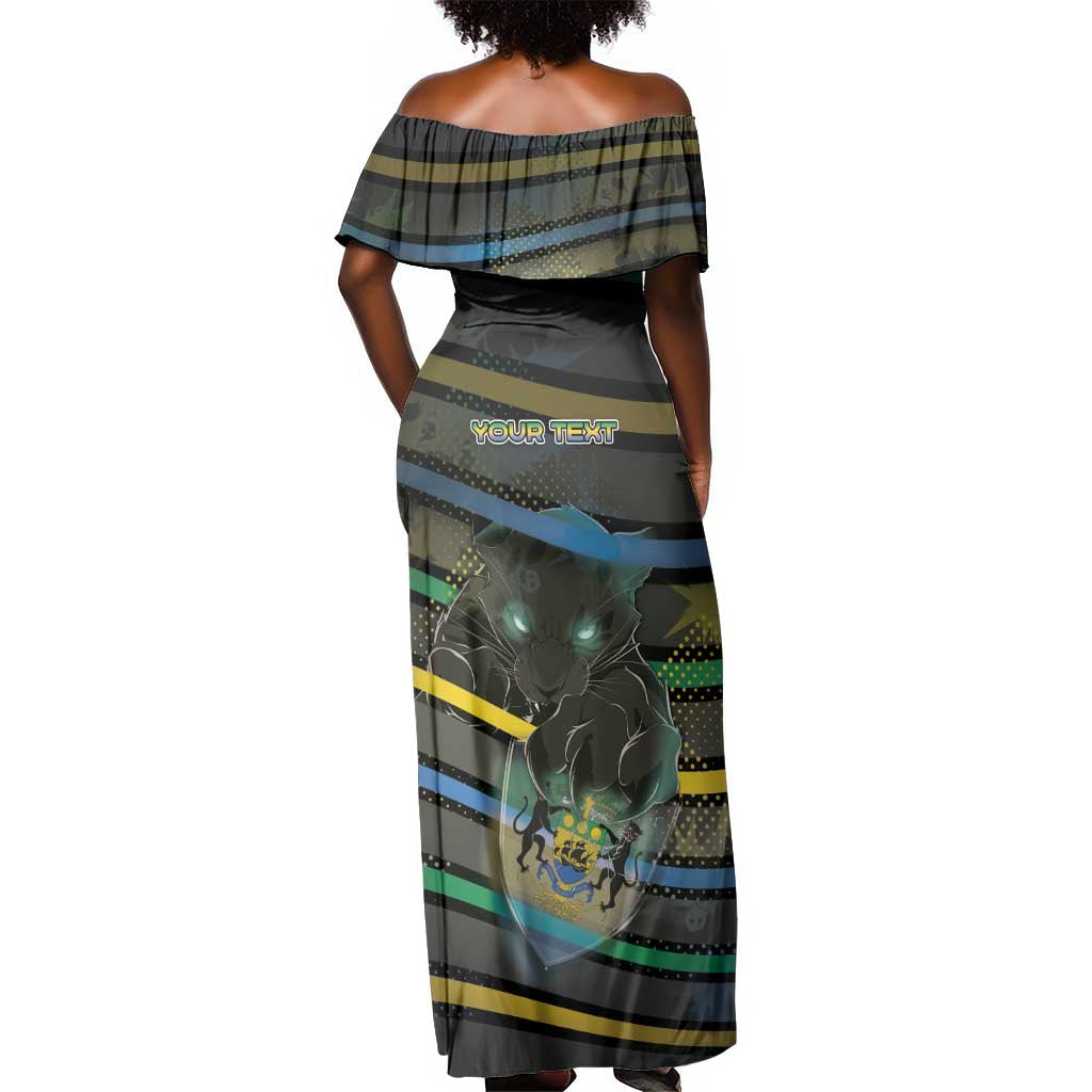 Personalized Gabon Off Shoulder Maxi Dress Panther Strike Striped Style