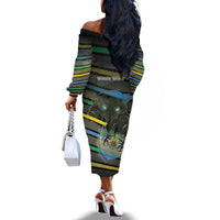 Personalized Gabon Off The Shoulder Long Sleeve Dress Panther Strike Striped Style