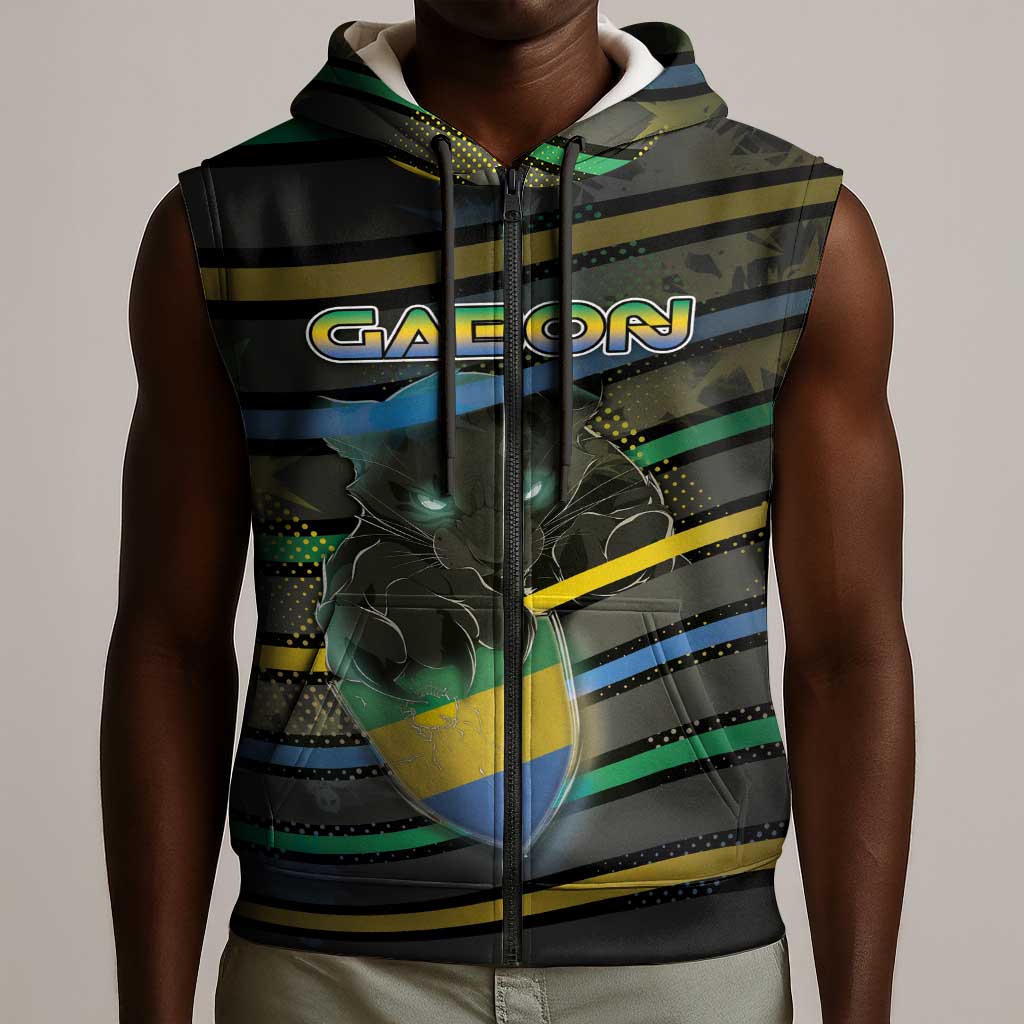Personalized Gabon Sleeveless Zip Hoodie Panther Strike Striped Style