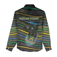 Personalized Gabon Women Casual Shirt Panther Strike Striped Style