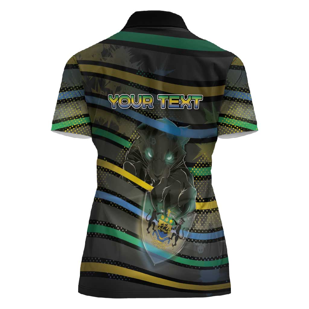 Personalized Gabon Women Polo Shirt Panther Strike Striped Style