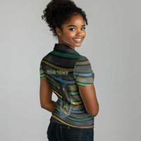 Personalized Gabon Women Polo Shirt Panther Strike Striped Style