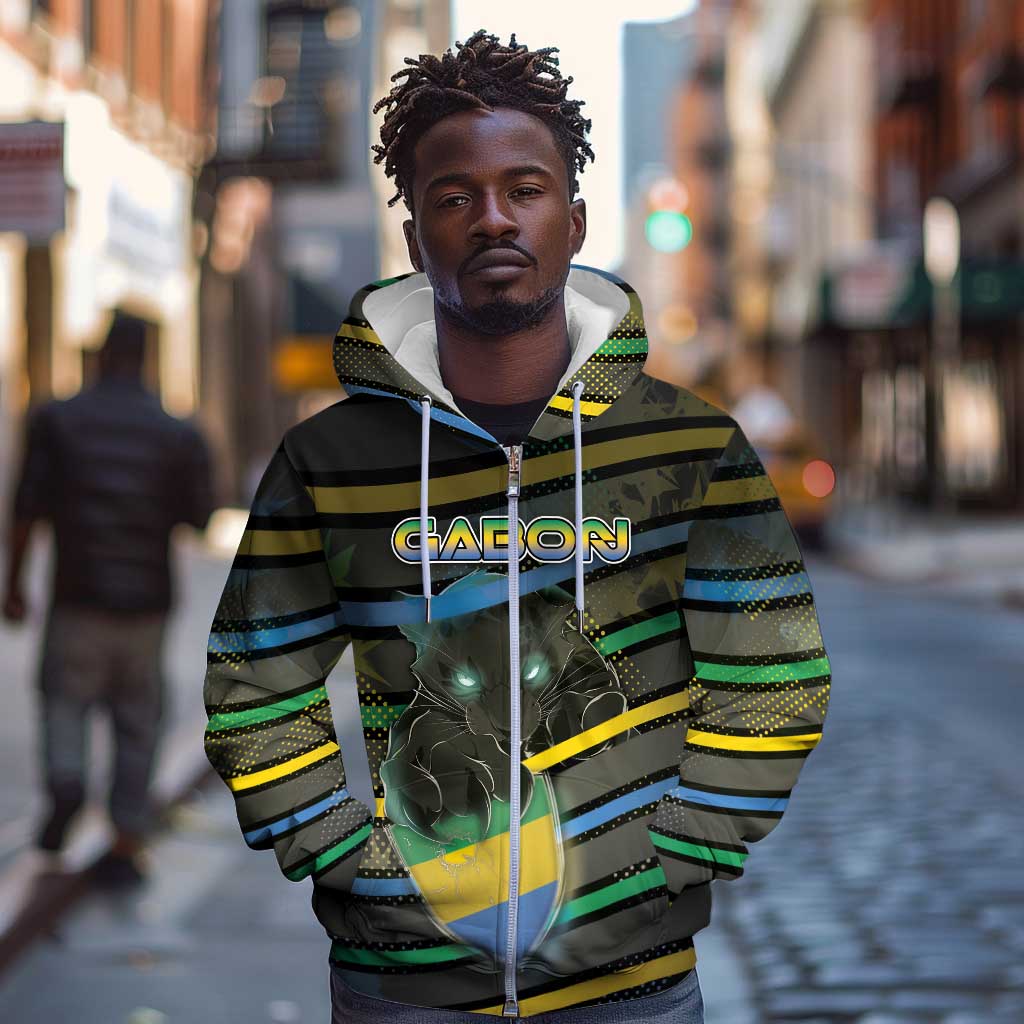 Personalized Gabon Zip Hoodie Panther Strike Striped Style