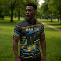 Personalized Gabon Zipper Polo Shirt Panther Strike Striped Style