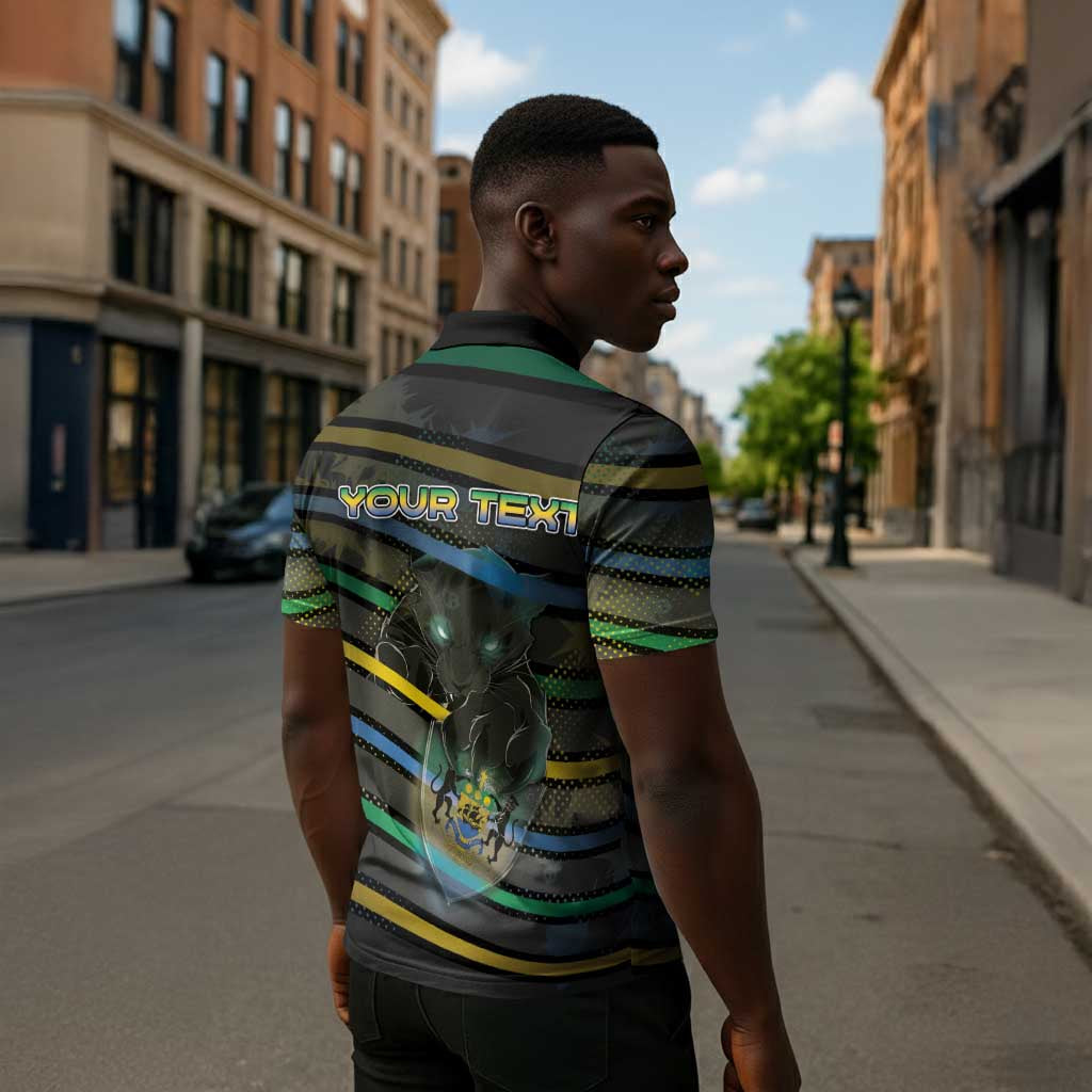 Personalized Gabon Zipper Polo Shirt Panther Strike Striped Style