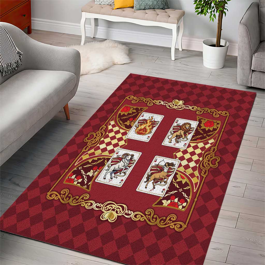 Zodiac Signs Area Rug The Fire Element Baroque Hearts Card