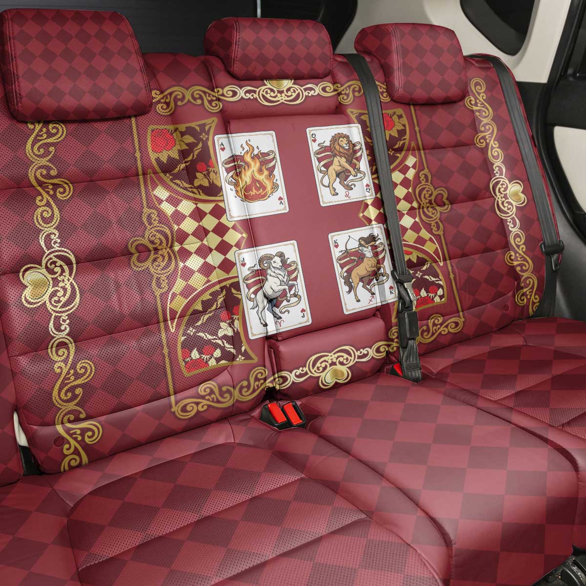 Zodiac Signs Back Car Seat Cover The Fire Element Baroque Hearts Card