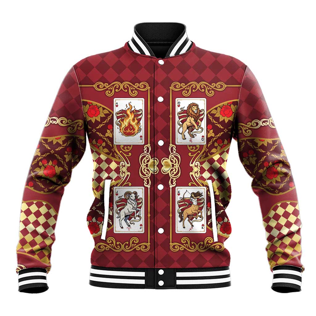 Zodiac Signs Baseball Jacket The Fire Element Baroque Hearts Card