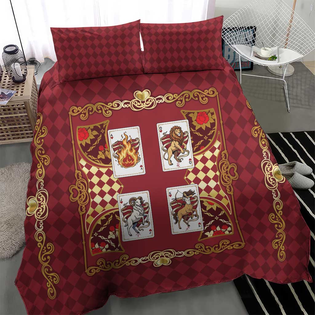 Zodiac Signs Bedding Set The Fire Element Baroque Hearts Card