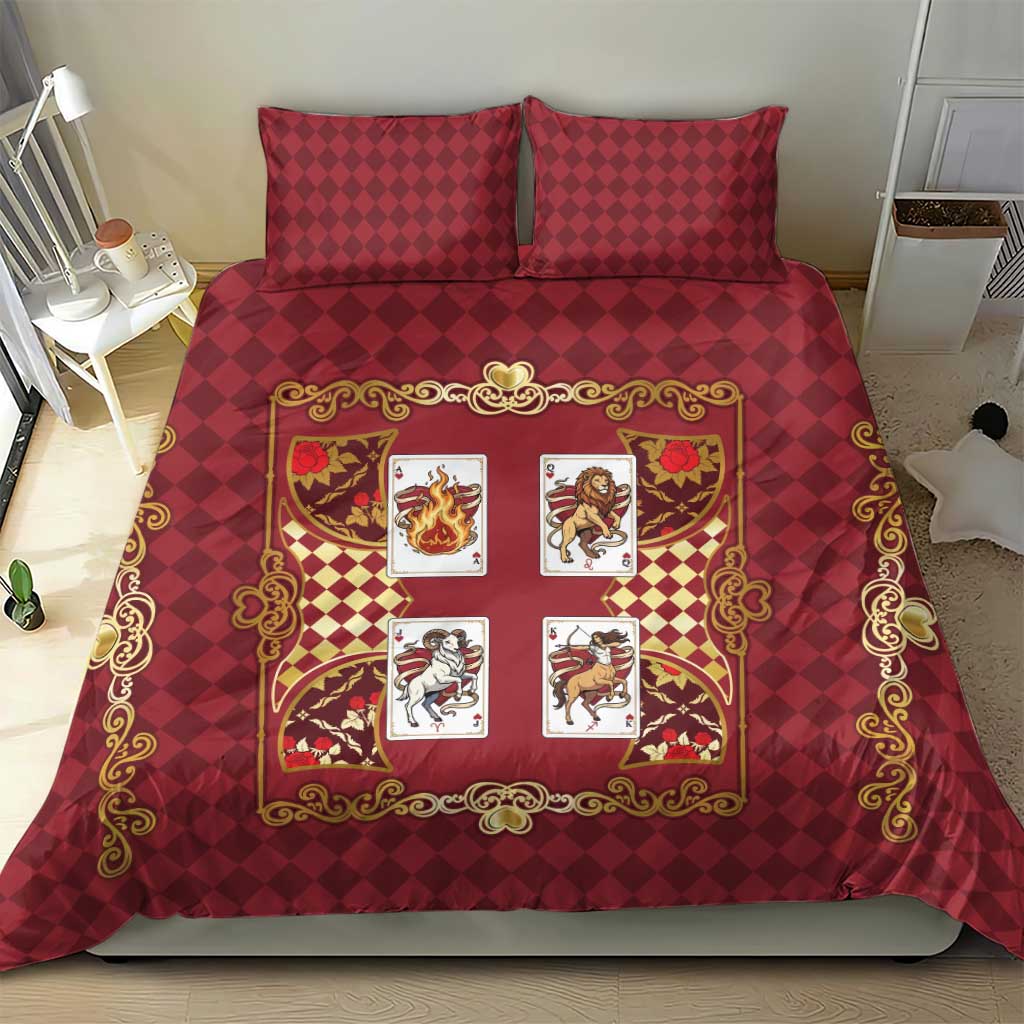 Zodiac Signs Bedding Set The Fire Element Baroque Hearts Card