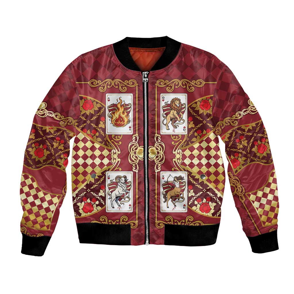 Zodiac Signs Bomber Jacket The Fire Element Baroque Hearts Card