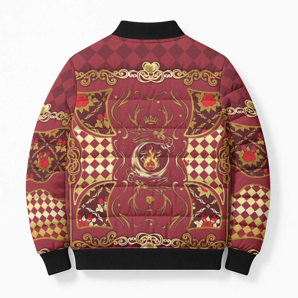 Zodiac Signs Bomber Puffer Jacket The Fire Element Baroque Hearts Card