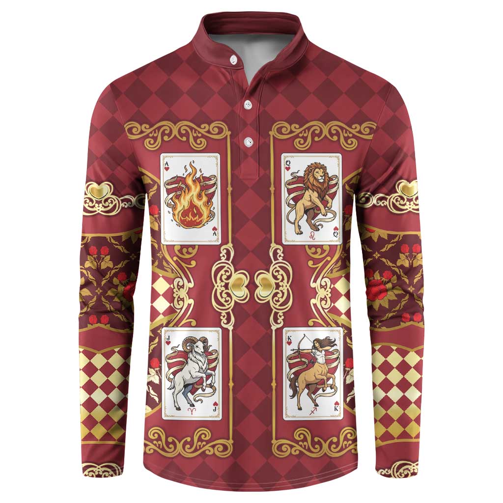 Zodiac Signs Button Sweatshirt The Fire Element Baroque Hearts Card