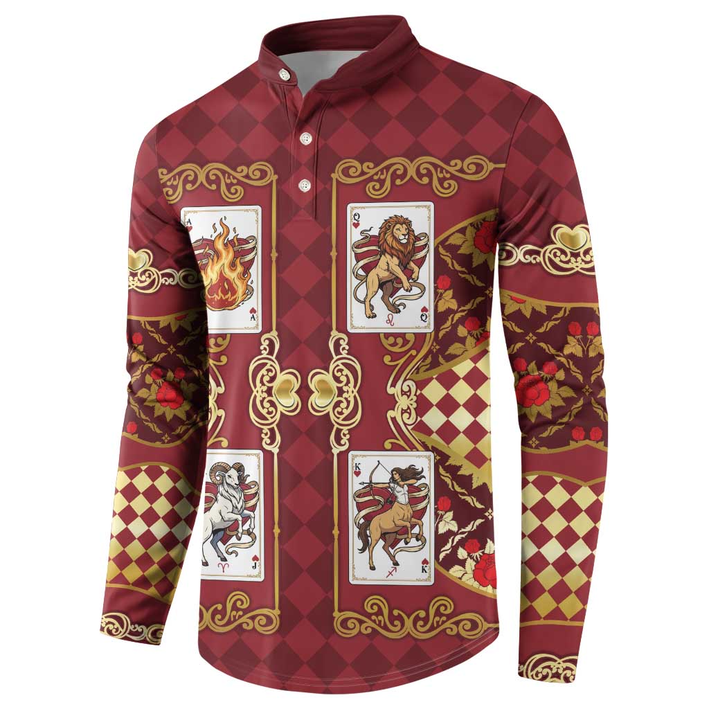 Zodiac Signs Button Sweatshirt The Fire Element Baroque Hearts Card
