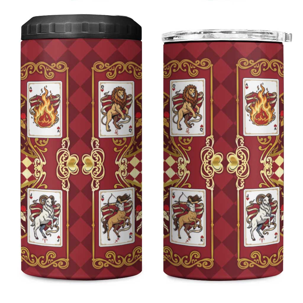 Zodiac Signs 4 in 1 Can Cooler Tumbler The Fire Element Baroque Hearts Card