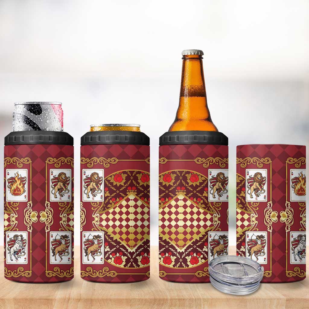 Zodiac Signs 4 in 1 Can Cooler Tumbler The Fire Element Baroque Hearts Card