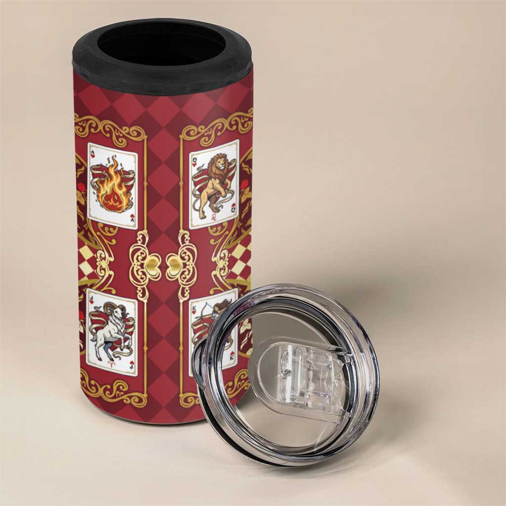 Zodiac Signs 4 in 1 Can Cooler Tumbler The Fire Element Baroque Hearts Card