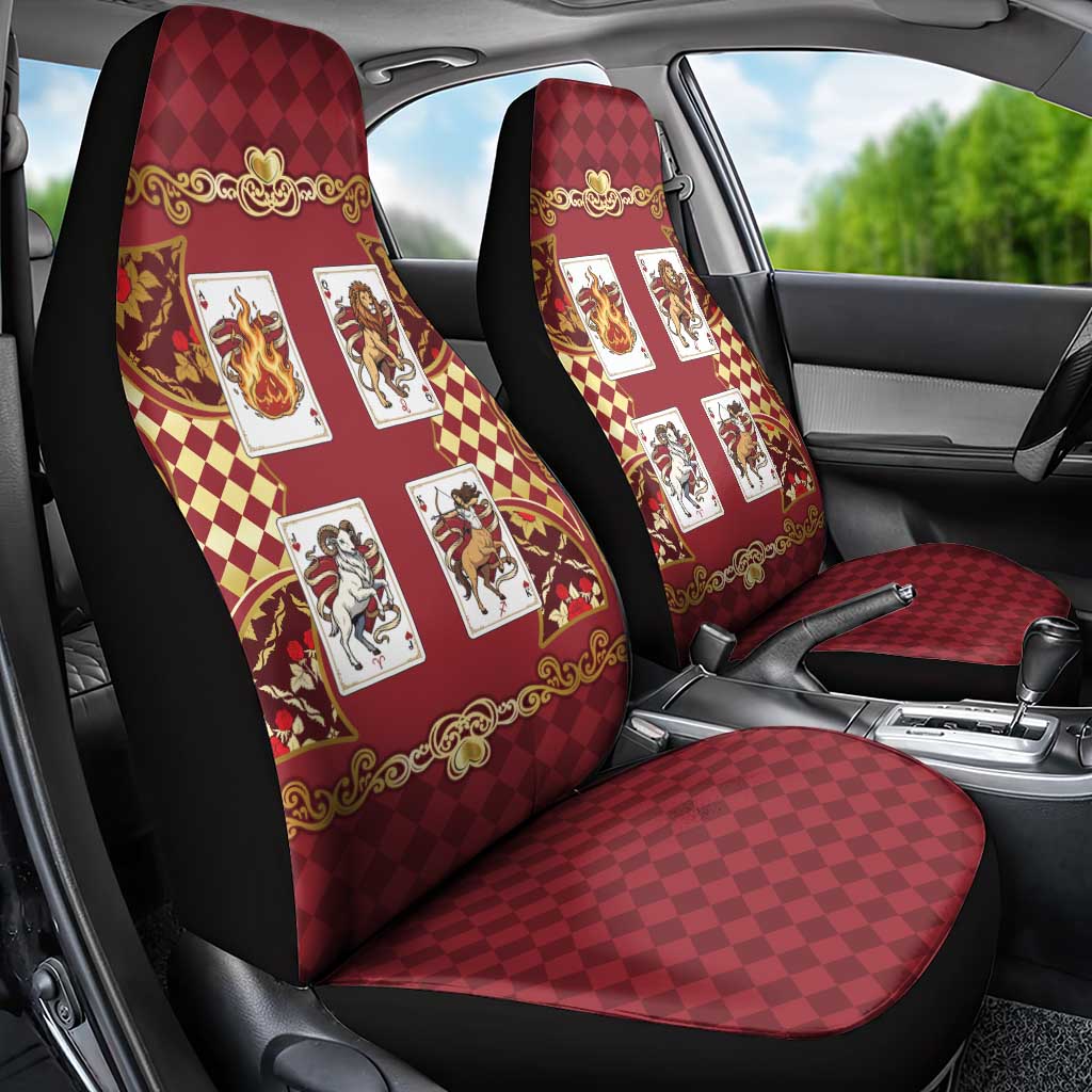 Zodiac Signs Car Seat Cover The Fire Element Baroque Hearts Card