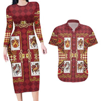 Zodiac Signs Couples Matching Long Sleeve Bodycon Dress and Hawaiian Shirt The Fire Element Baroque Hearts Card