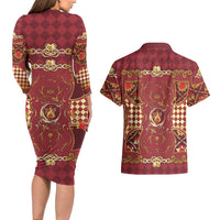 Zodiac Signs Couples Matching Long Sleeve Bodycon Dress and Hawaiian Shirt The Fire Element Baroque Hearts Card