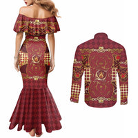 Zodiac Signs Couples Matching Mermaid Dress and Long Sleeve Button Shirt The Fire Element Baroque Hearts Card