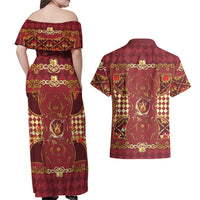 Zodiac Signs Couples Matching Off Shoulder Maxi Dress and Hawaiian Shirt The Fire Element Baroque Hearts Card