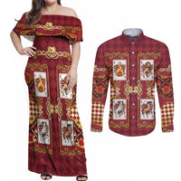 Zodiac Signs Couples Matching Off Shoulder Maxi Dress and Long Sleeve Button Shirt The Fire Element Baroque Hearts Card