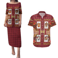 Zodiac Signs Couples Matching Puletasi and Hawaiian Shirt The Fire Element Baroque Hearts Card