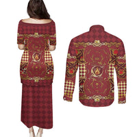 Zodiac Signs Couples Matching Puletasi and Long Sleeve Button Shirt The Fire Element Baroque Hearts Card