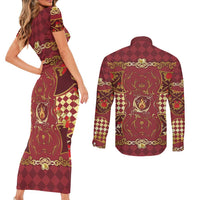 Zodiac Signs Couples Matching Short Sleeve Bodycon Dress and Long Sleeve Button Shirt The Fire Element Baroque Hearts Card